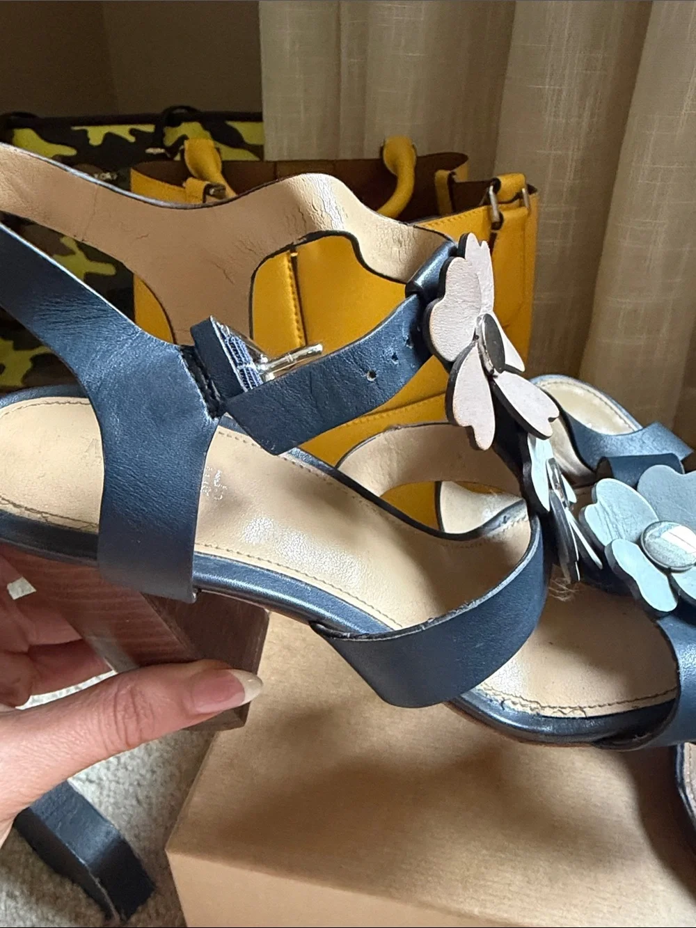 Michael Kors Navy Leather Floral Strappy Slingback Sandals
